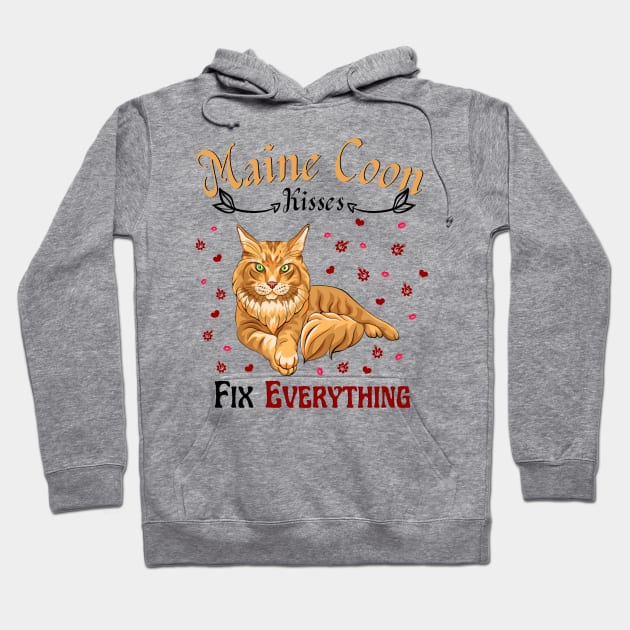 Maine Coon Kisses Fix Everything, Cute Maine Coon Cat Lover Hoodie by JustBeSatisfied